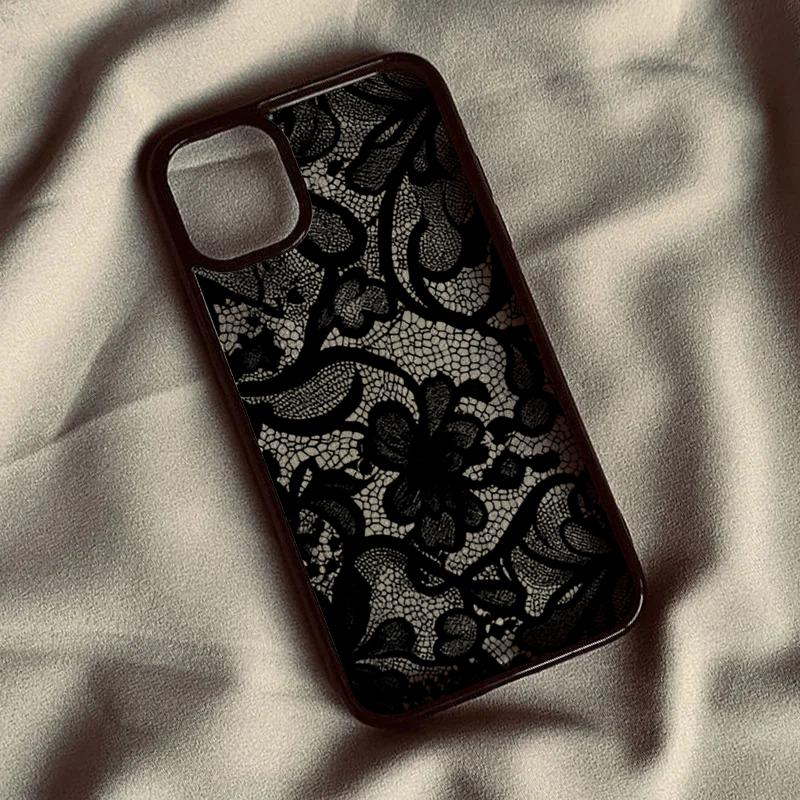 Funda de Teléfono de Encaje Floral Negra de Lujo para Xiaomi Redmi Note 14 13 11 12 Pro Plus 5G Redmi 14C 13C 12C 4G Funda Protectora Transparente