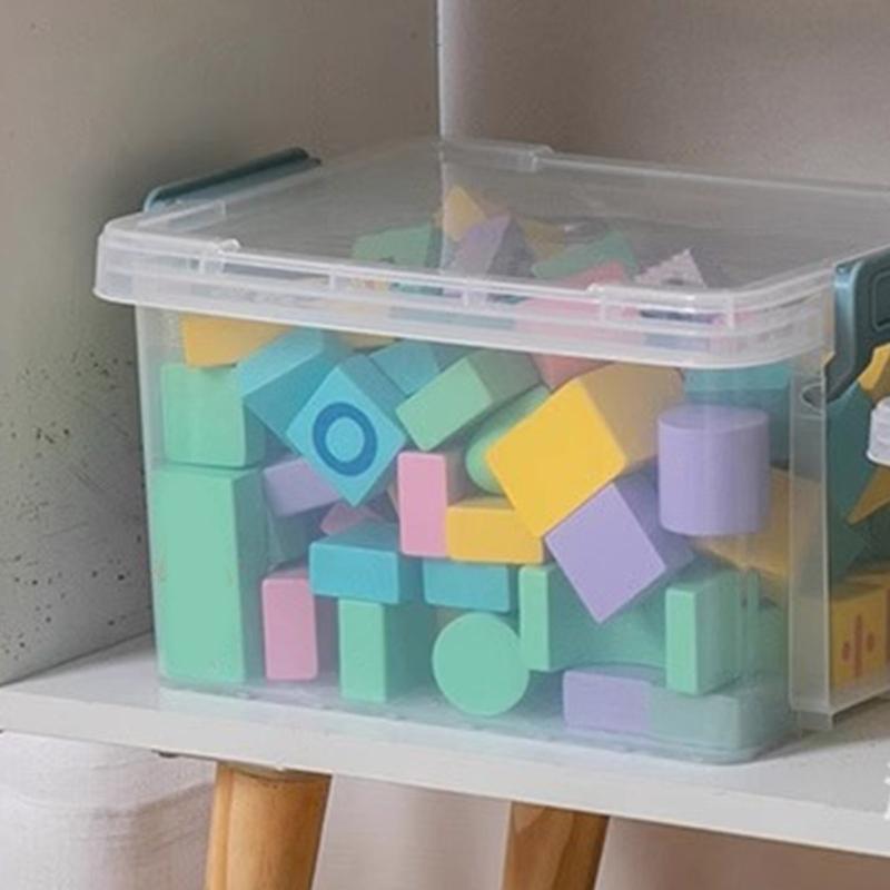 Stackable Storage Box Clear Desktop Organizer Plastic Storage Bins with Lids Office Supplies for Toys Snacks