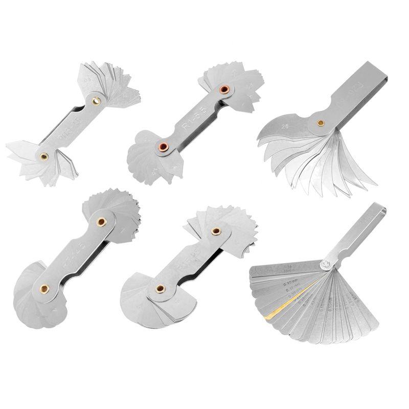 ABIY 6 Pcs Stainless Steel Radius Gauge With Feeler Gauge Set Arc Radius Fillet Gauge And 0.04-0.88Mm Space Measure Tool