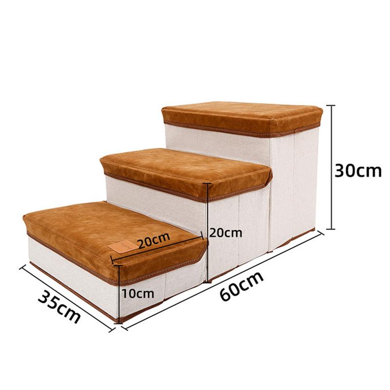 Escalera Plegable para Perros Mascotas Suave Elástica Gran Capacidad 3 Cajas de Almacenamiento Escalón de Escalada para Cachorros para Cama Alta Sofá Marrón brown