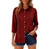 Summer New Women's Casual Tops Three-quarter Sleeve Solid Color Lapel Cotton and Linen Loose Shirt