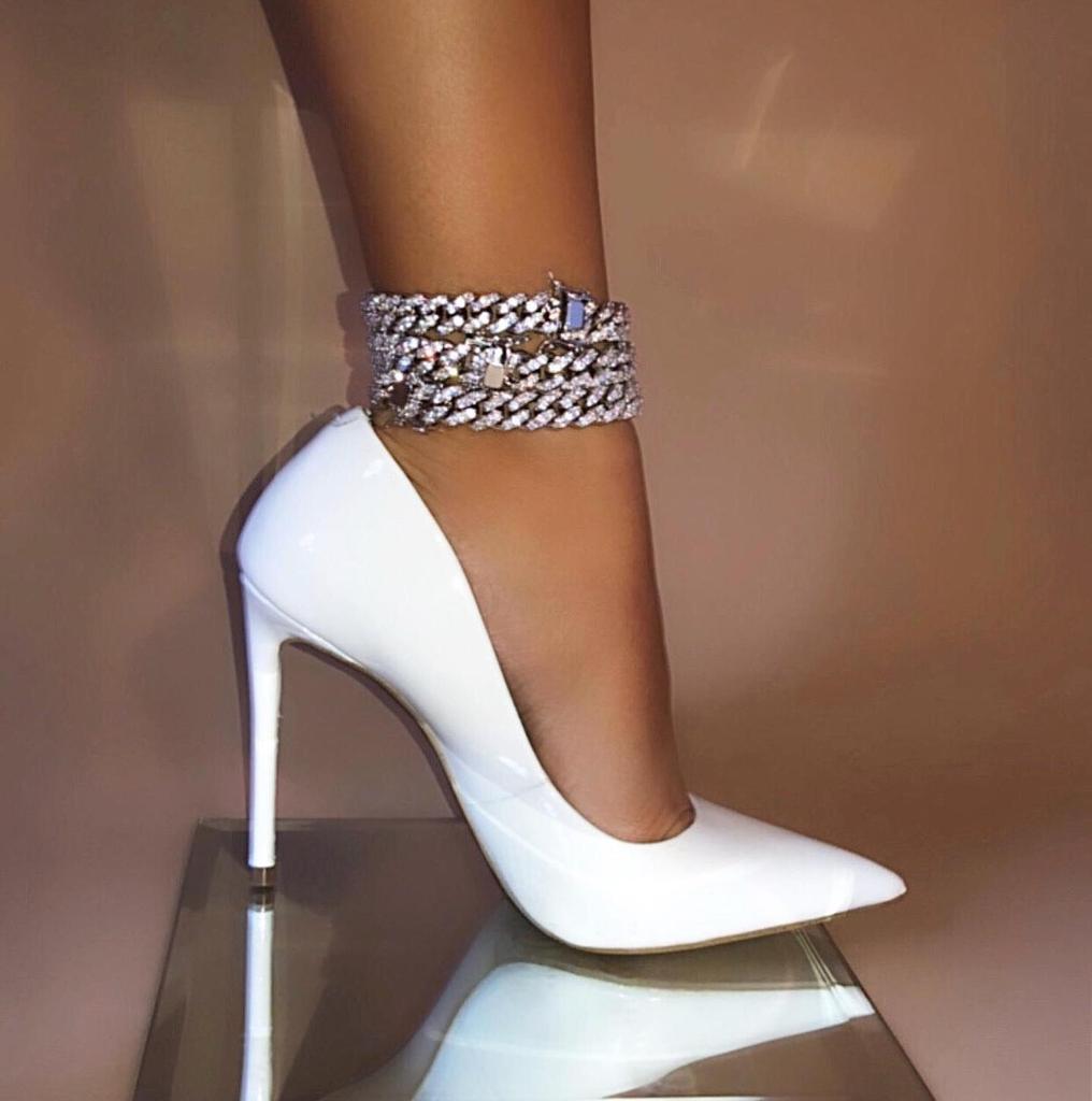 New Trendy Gold Hip Hop 12mm Wide CZ Diamond Miami Cuban Chain Anklet