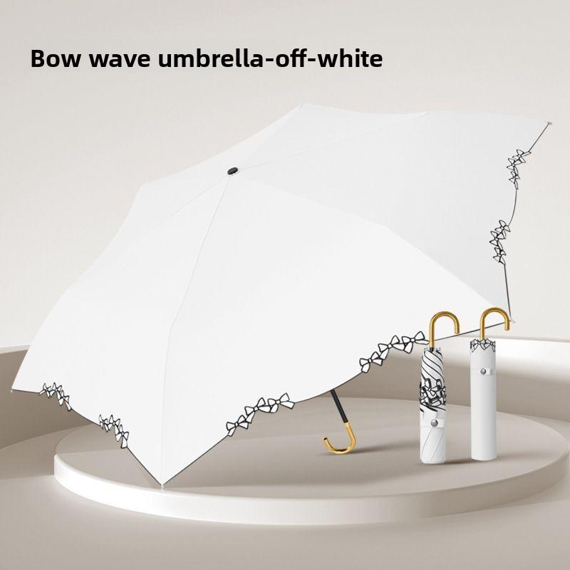BEPAN Three-fold Handle Sun Umbrella, Portable Embroidered Folding Sun Umbrella, UV Protection, Suitable for Both Sunny and Rainy Days