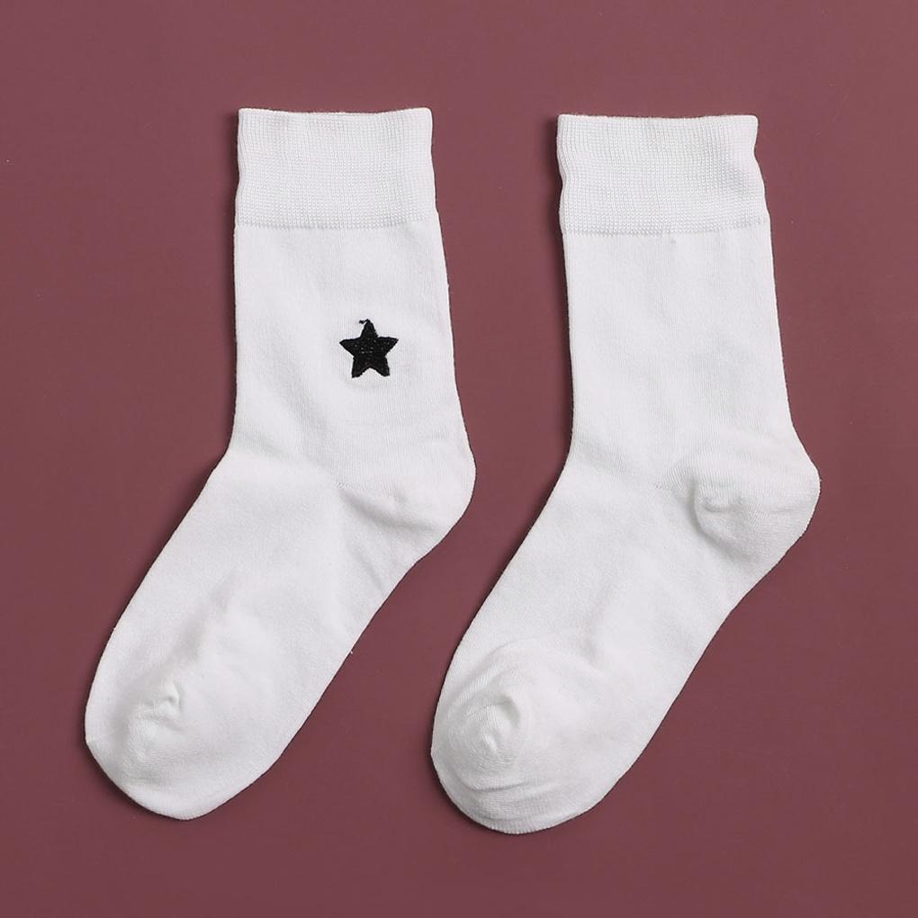 Damstrumpor med stjärnbroderi, mellanlånga, vita, casual, dammode