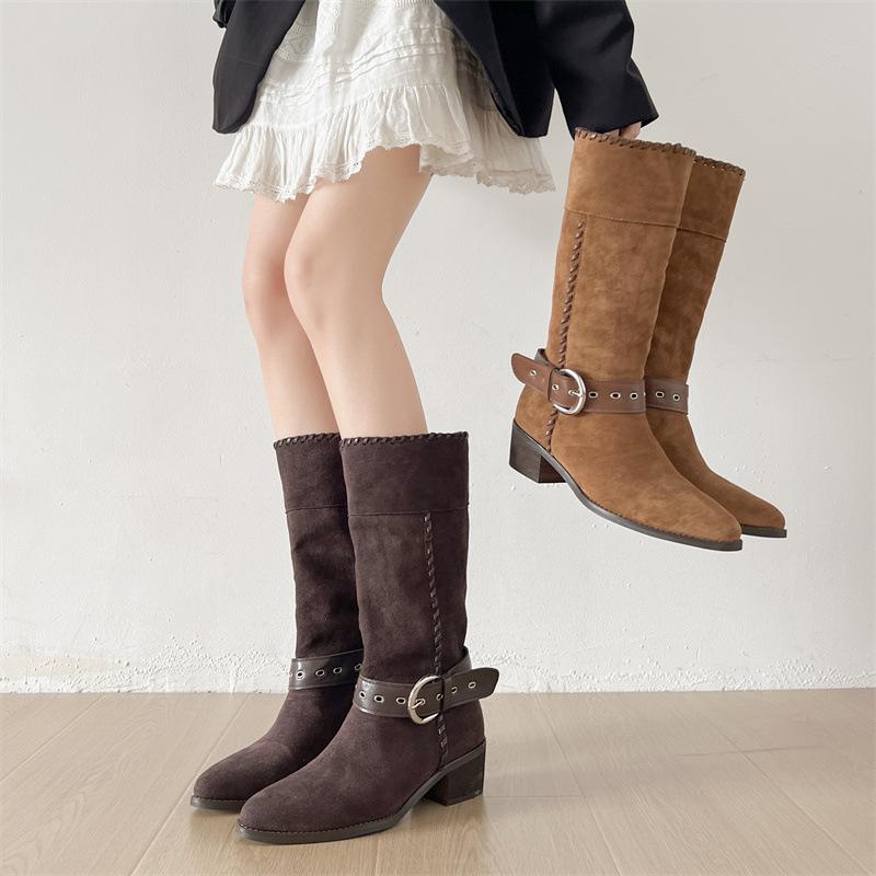 Maillard fashion retro style thick heel platform boots women's 2025 new spring and autumn season height increase and thin knight boots