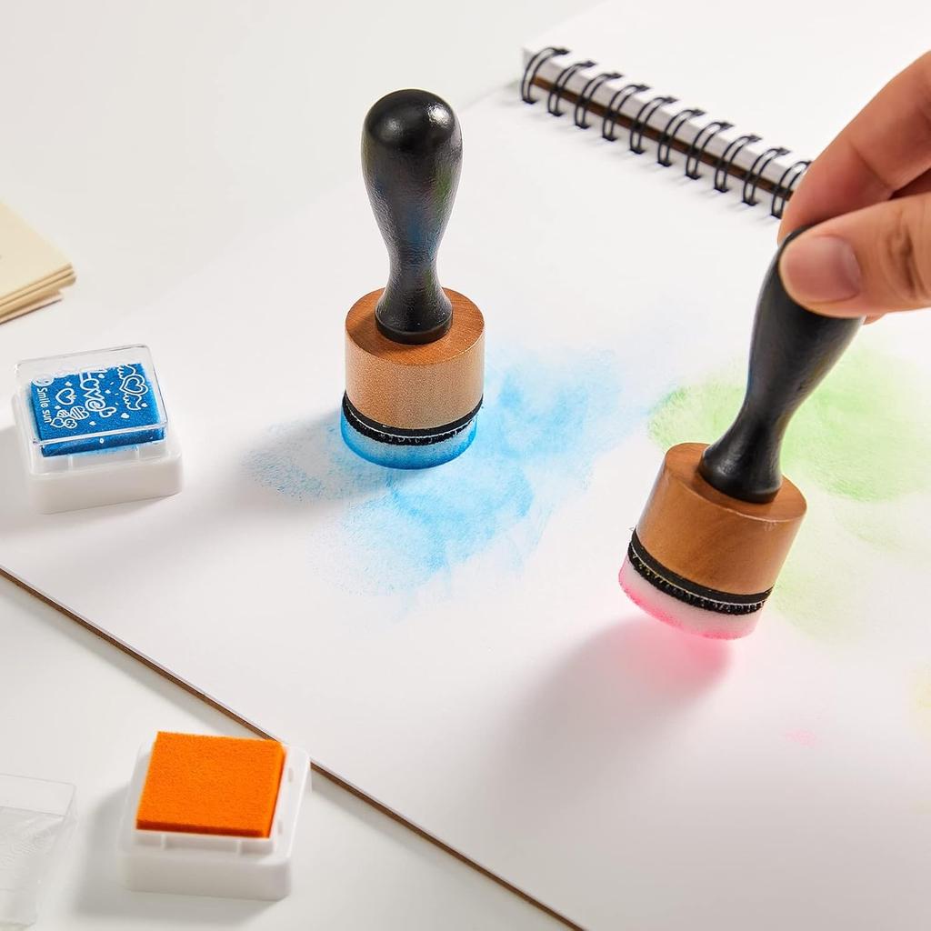 52 Pieces Mini Ink Blending Tools with Replacement Foam Detail Blending Tools and 24 Colors Stamp Ink Pad Stamps for Distressing Scrapbooking Wood
