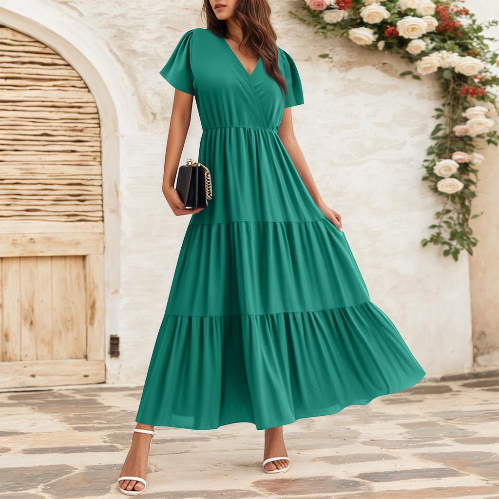 Dámské splývavé šaty Dámské letní šaty Ležérní maxi šaty s krátkým rukávem Formální maxi šaty