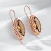 Light Brown Natural Zircon Long Drop Earrings For Women Rhombus  Rose Gold Color High Quality Daily Fine Jewelry