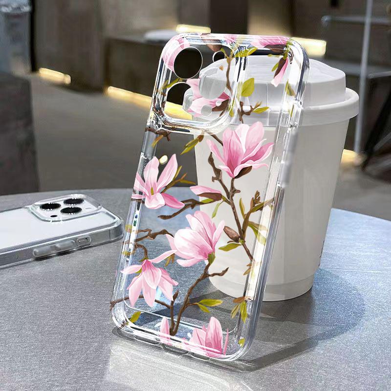 

Pink Magnolia Branch Pattern Phone Case for iPhone 17 16 15 14 13 12 11 16E Series Pro Max Plus Double Layer Protection iphone 17 ProMax