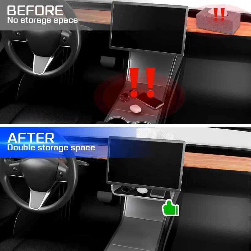 For Tesla Model 3 Y Center Console Storage Box Magnetic Under Screen Storage Box Car Dashboard Organizer Tissue Holder Glovebox