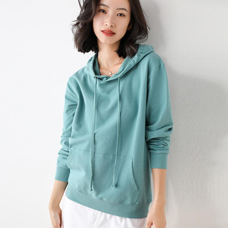 Felpa con cappuccio in cotone da donna Felpa a maniche lunghe Coulisse  Pullover Top di colore puro acquista in modo economico — spedizione  gratuita, recensioni reali con foto — Joom
