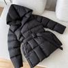 Winter Hooded Women's Down Jackets Warm Casual Lace Up Coat Puffer Jacket Belt Elegant Parka Overcoat