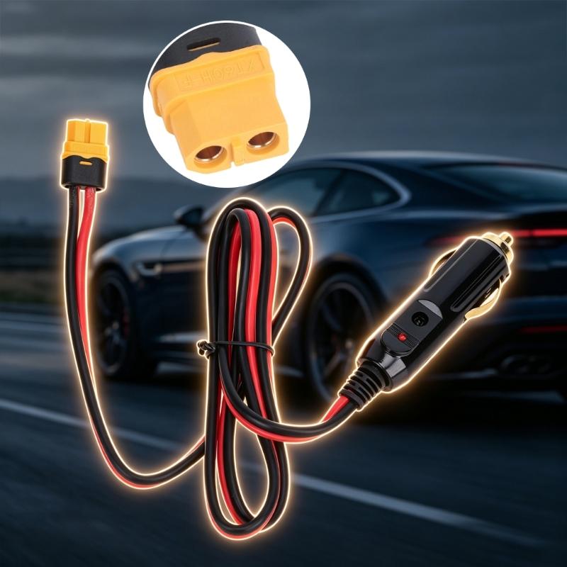 Car Lighter Plug to 60 Female Charging Cable, 12V 24V 14AWG Wire for Vehicle FPV Drones Battery Power Transfer