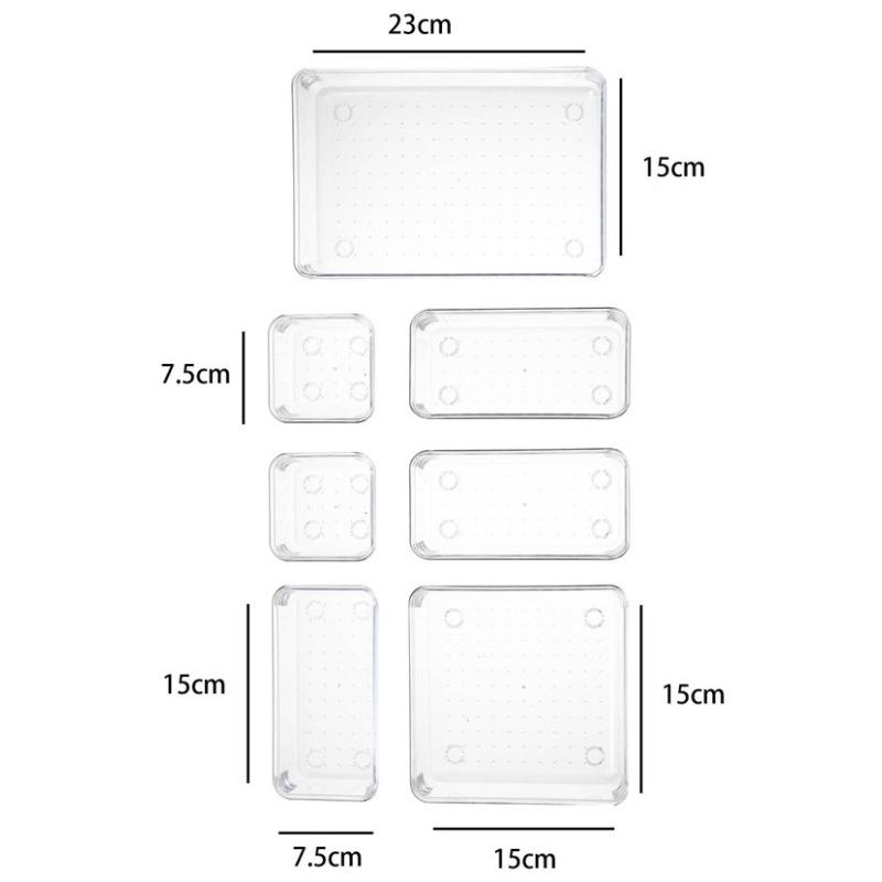 7PCS Desk Drawer Organizers Set Plastic Bathroom Storage Makeup Organizer Clear Transparent Storage Box Drawer Organizer