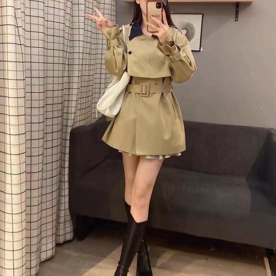 Ladies Petite Windbreaker Women's Spring and Autumn New Fake Two-piece British Style Goddess Coat