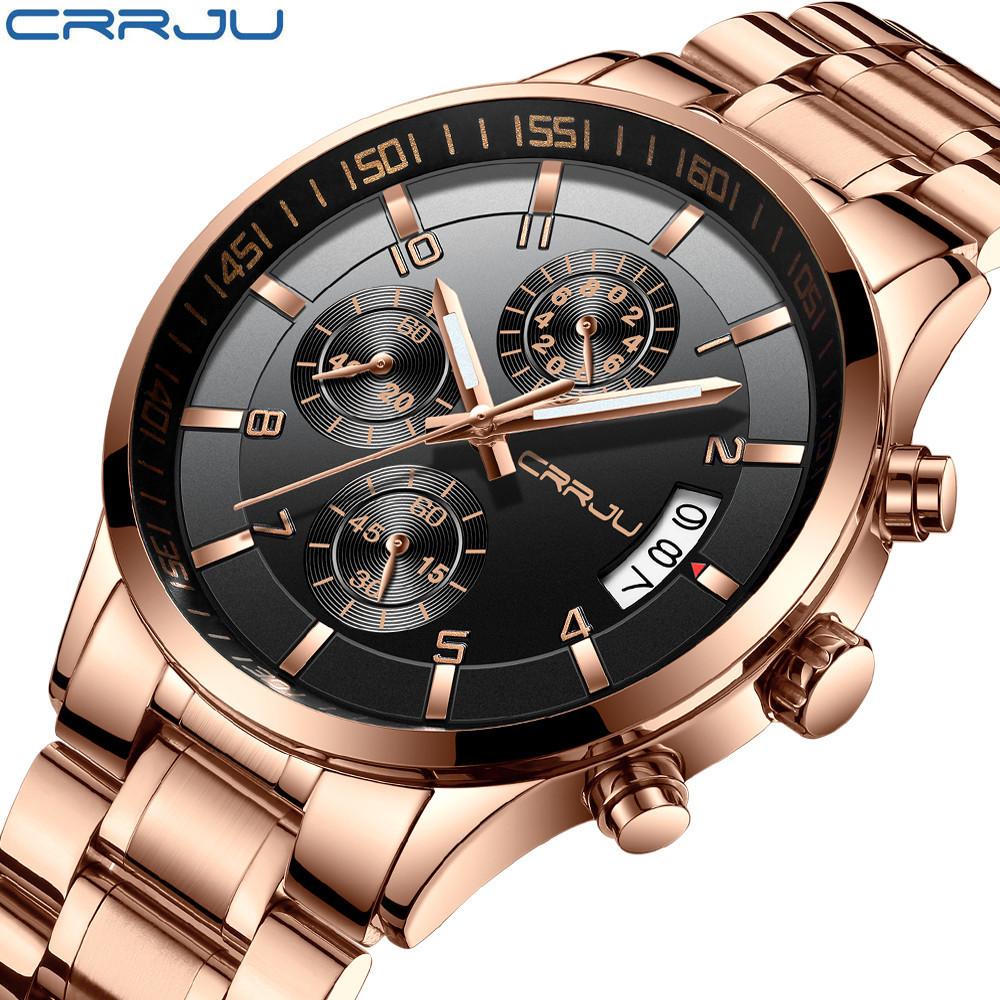 CRRJU 2214New six-hand steel strap solid men's hot-selling casual personalized watch, fashionable and popular for men