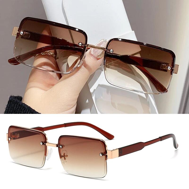Korean Fashion Aviator Sunglasses For Men And Women Metal Small Square Frame Gradient Lens Shades Glasses Outdoor UV Resistance