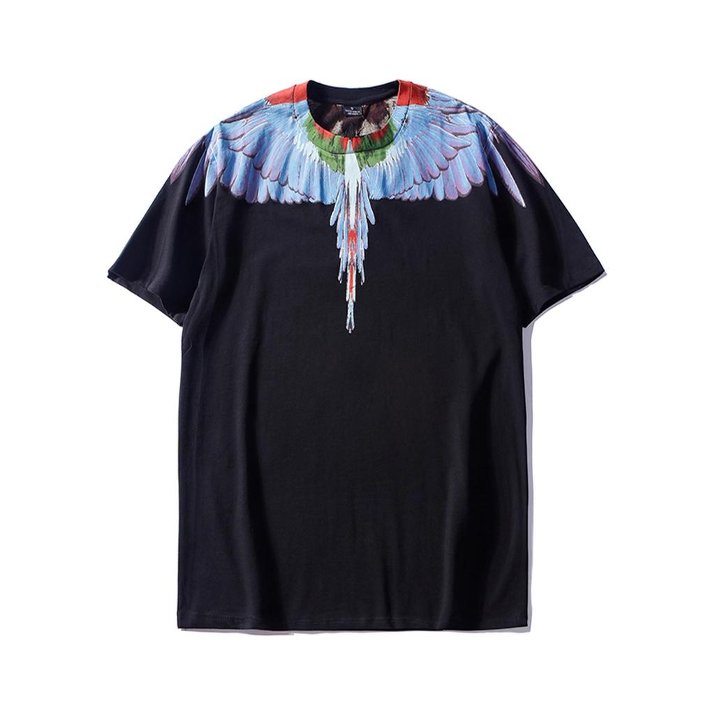 Marcelo Classic Phantom Wings Short Sleeve T-Shirt with Colorful Feathers and Lightning Design