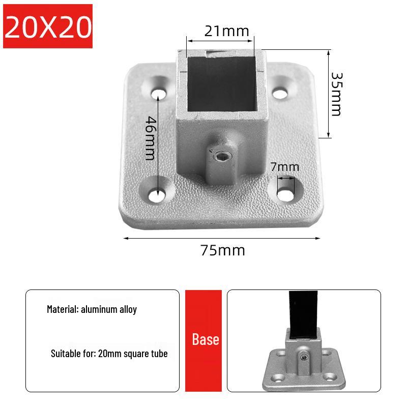 Square Aluminum Alloy Tube Connector, 20/25/30mm, Galvanized Steel Shelf Fastener, Hole-Free Design