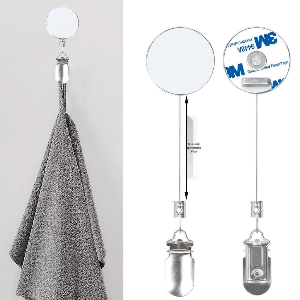 Retractable 4cm All-Metal Towel Clip with Easy-Pull Steel Wire - Anti-Lost, Anti-Theft, No Punch Needed.