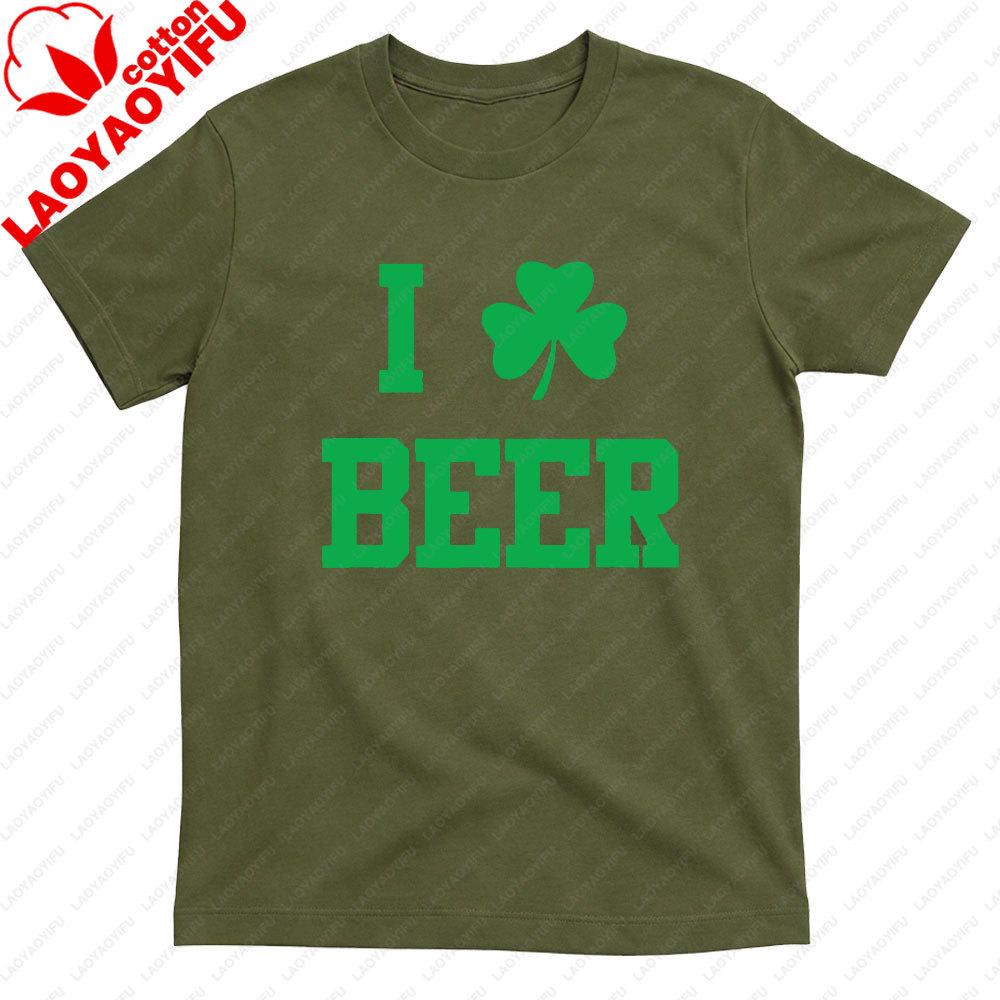 Funny St Patricks Day Shirt I Shamrock Beer Men T Shirt I Love Beer Irish Shamrock Graphic Tee St Pattys Day Casual Unisex Tops