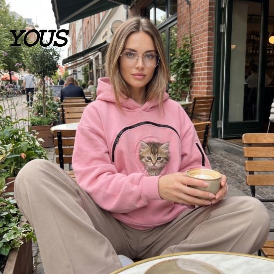 Hands Free Pet Carrier Cat Dog Hoodies for Men Women, Puppy Kitten Carrying Sweatshirt with Hoodie Zippers, Large Pocket Pullover Top, Unisex Kangaroo