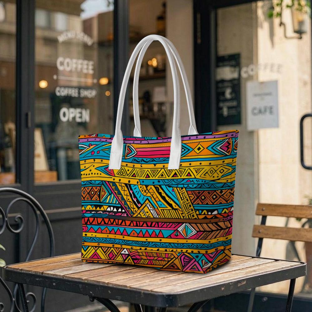 Colorful Ethnic Print Tote Bag Casual Large Capacity Daily Use Outdoor Shoulder Bag for Women