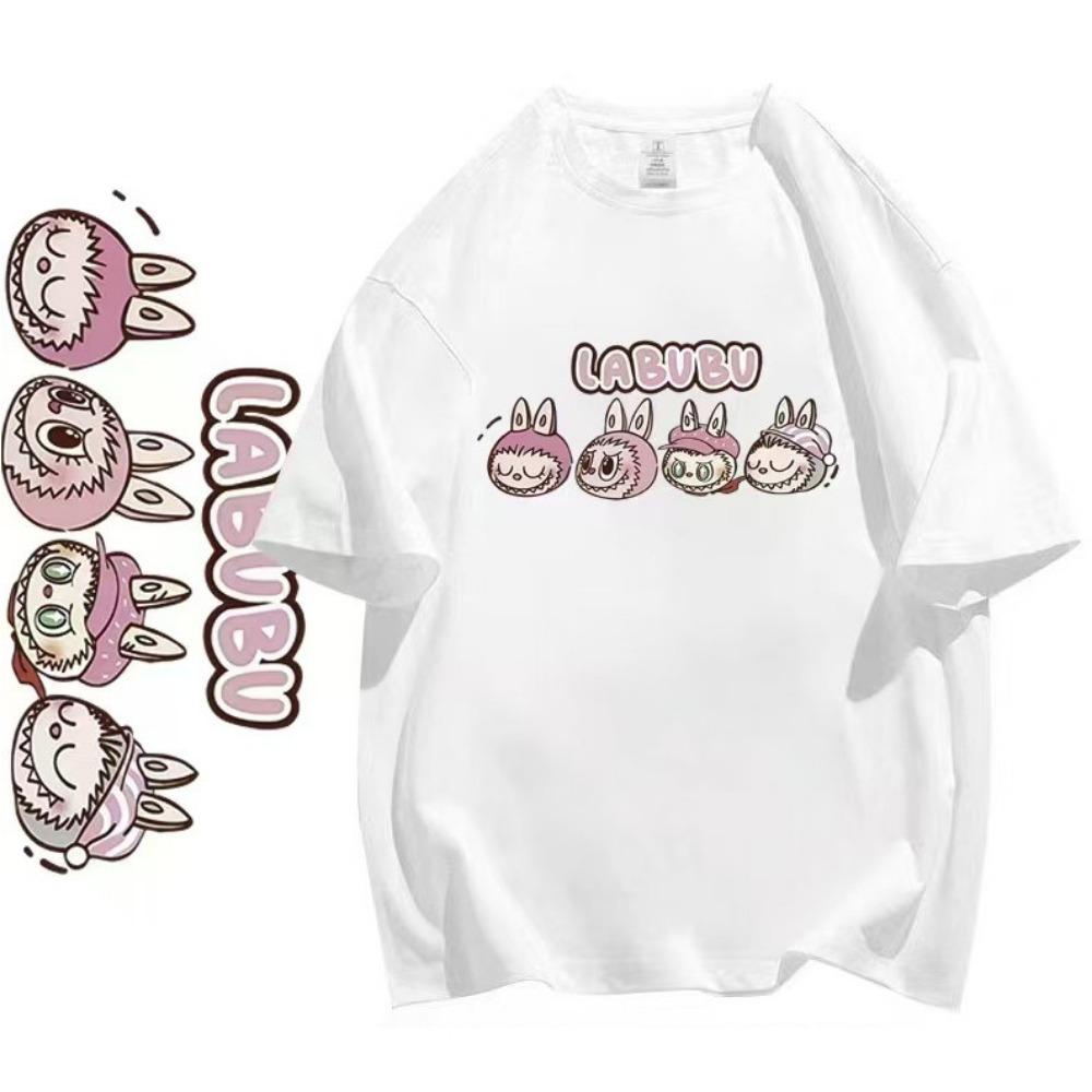 Labubu short sleeved T-shirt, suitable for daily wear. Korean style design. Cartoon patterns and loose styling