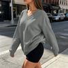 Women's V-Neck Long Sleeve Sweatshirt Casual Color Pullover