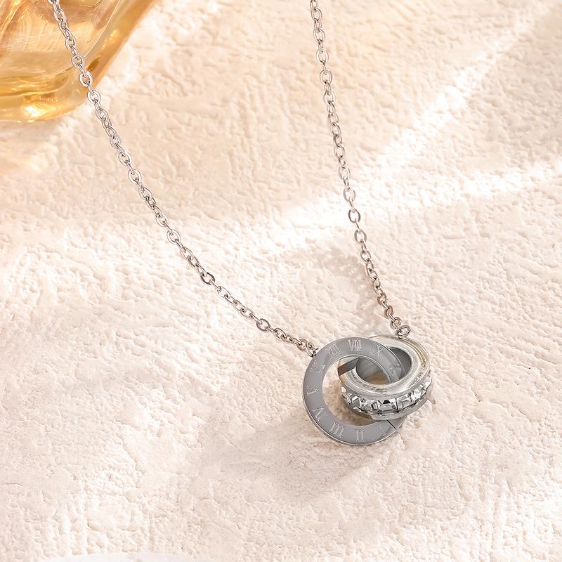 Women's Luxury Roman Numeral Double Ring Necklace Set