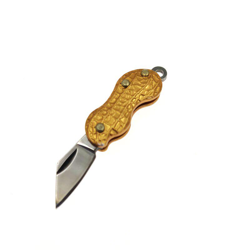 

Мини-складной нож из нержавеющей стали, алюминиевая ручка, ожерелье, карманный нож в форме арахиса, брелок-ножи, инструмент EDC золотой