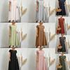 Summer Women Casual Loose Fit Sleeveless Cotton Linen Solid Color Pocket Dress