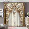 Set Of 2 Elegant Golden Flower Pattern Curtain Home Decor Royal Style Curtains Bedroom Office Kitchen Living Room For Area Made Polyester