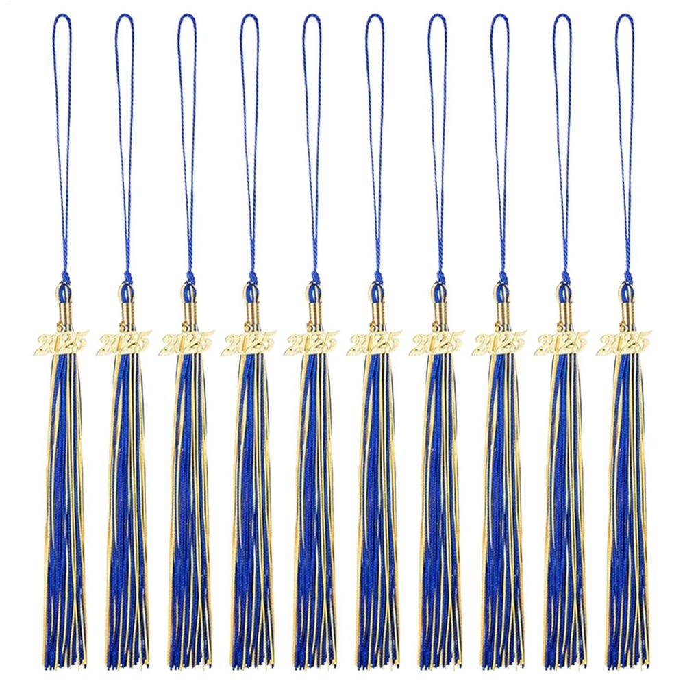 10pcs Graduation Tassel with Gold Date Mortarboard Tassel Fringe Pendant for 2025 Graduation Party Decorations Accessories