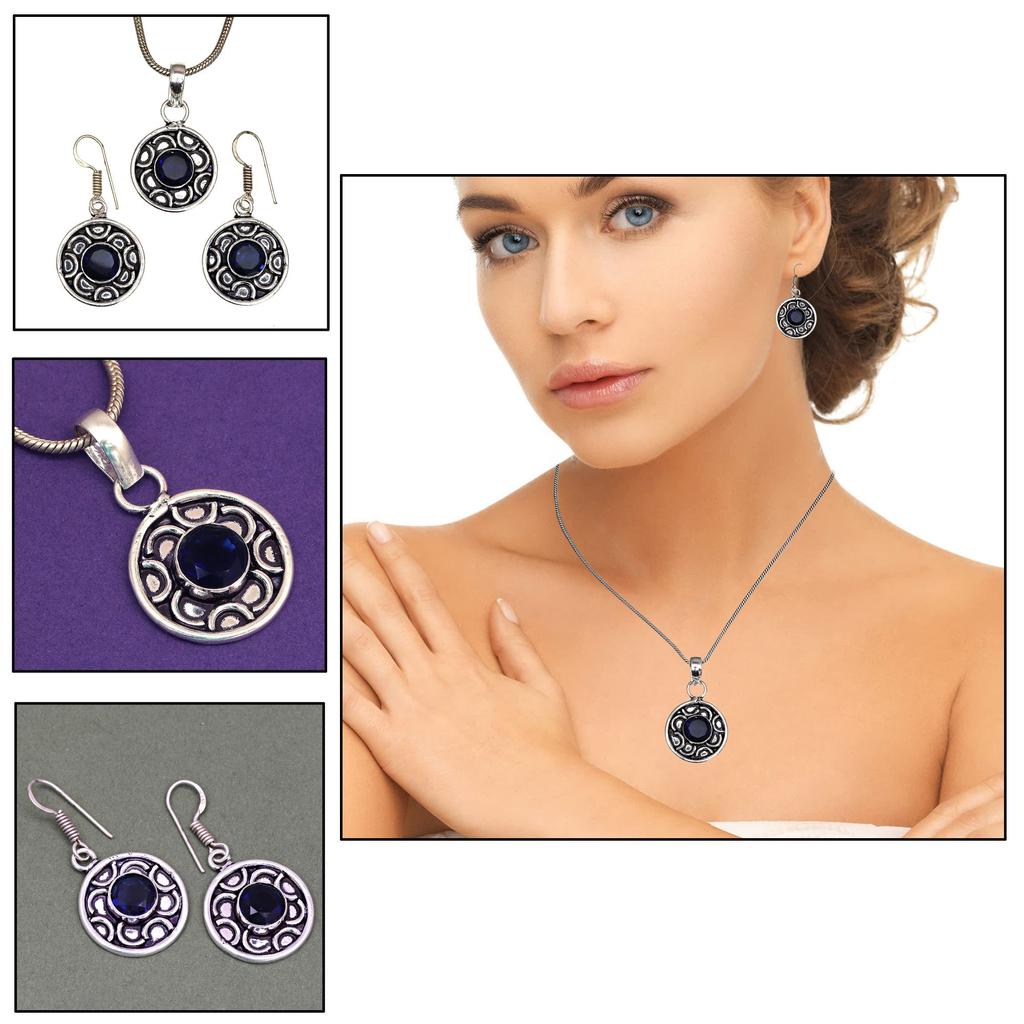 Tanzanite Set Jewelry Quartz Gemstone Pendant 18-20'' Necklace