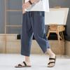 Summer Men Chinese Style Cotton Linen Harem Pants Men Streetwear Breathable Beach Pants Male Casual Calf-Lenght Trousers