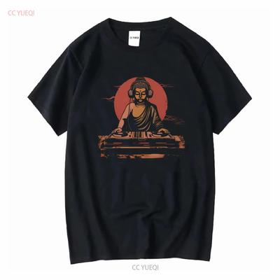Buddha DJ In Headphones Softstyle T Shirt Long or Short Sleeves Vintage Washed Unisex Stretched Top For Everyday Wear Graphic
