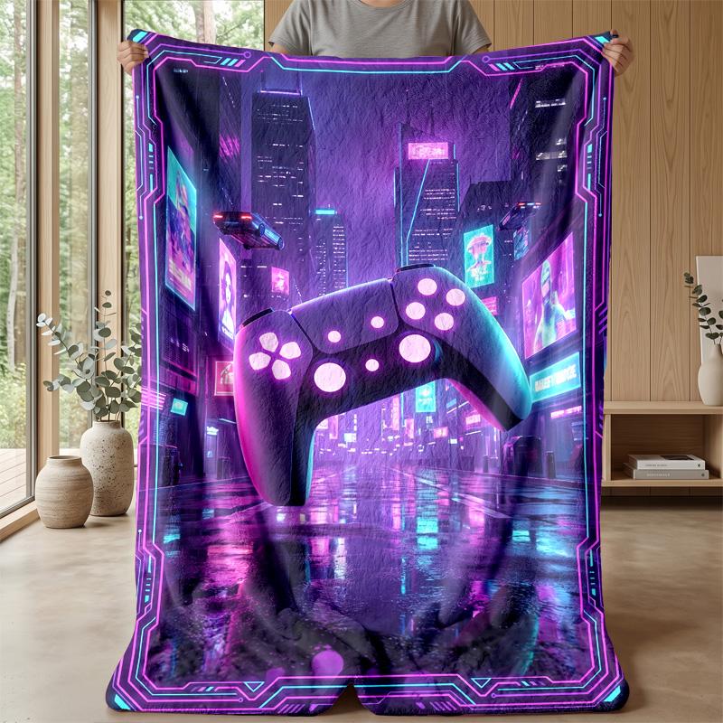 Cosmic Neon Game Controller blanket Personalized Name Flannel Blanket Soft Cozy Plush Throw for Sofa Bed Lightweight Home Decor