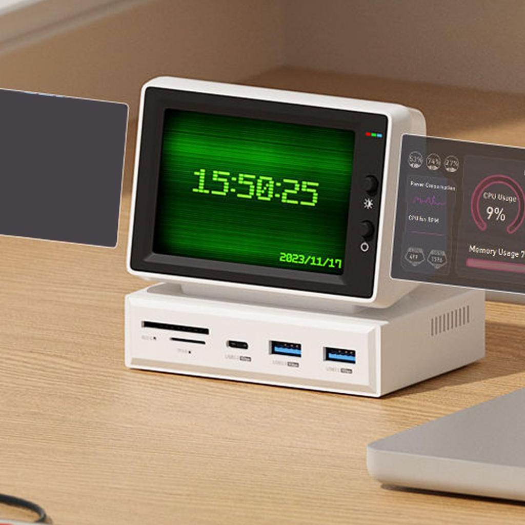 IPS USB Mini Screen with USB C AIDA64 PC CPU RAM HDD Data Desk Lyric Display Electronic Album Floating Mini Monitor for PC 3.5-inch Hub, Monitor,