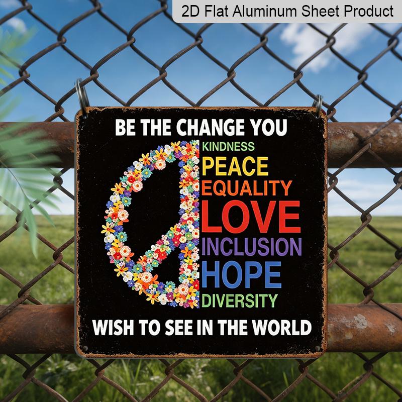 2D Flat, 1pc Vintage  Be The Change You Wish To See in The World  Wall Sign - Retro Sign Suitable for Home & Office Decor, Inspirational Quote 20*20cm