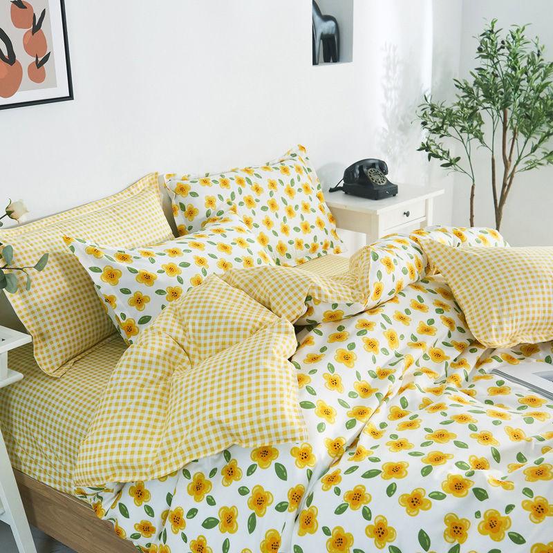 Four-piece Bedding Washed Cotton Single Double Student Three-piece Bed Linen Quilt Cover Pillowcase