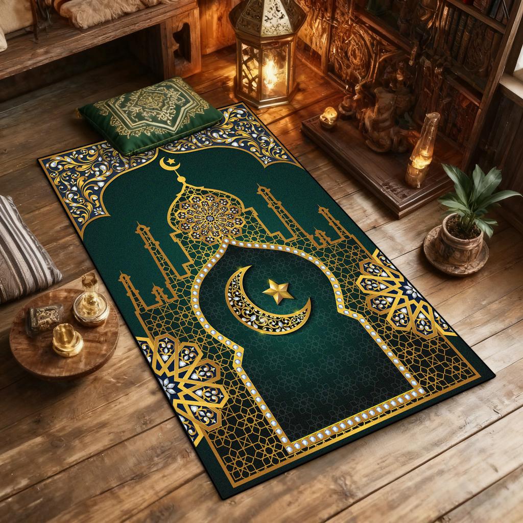 Religious Culture Prayer Floor Mat Islam Style Home Prayer Room Area Washable Antiskid Mats Art Decoration Aesthetic Rug Musalla