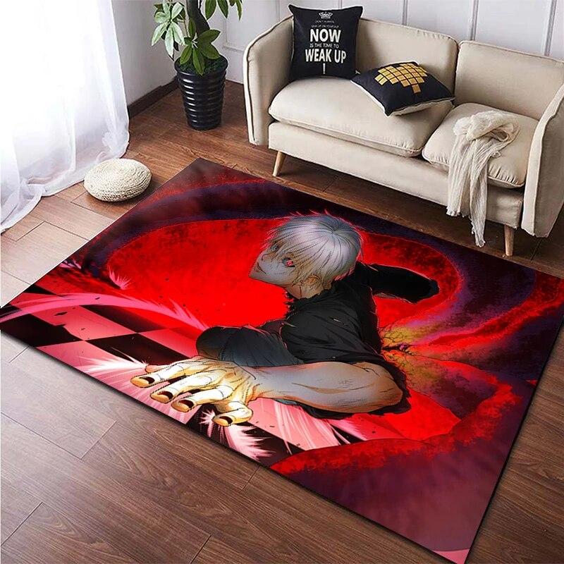 Hot Anime Tokyo Ghoul 3D-gedruckter Teppich für Wohnzimmer, rutschfester Teppich, Schlafzimmer, Nachttisch, moderne Heimdekoration, Boden, Yoga-Matte