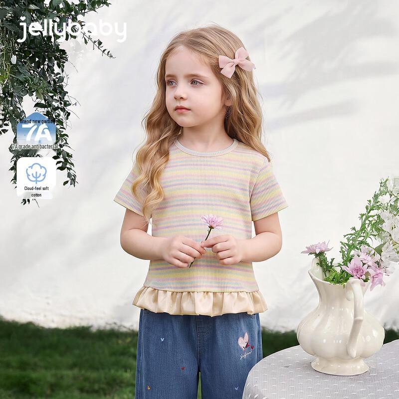 JELLYBABY Girls' Striped Short Sleeve T-Shirt