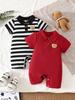 Baby Summer Romper, Short Sleeve, Bear Embroidery, Comfortable