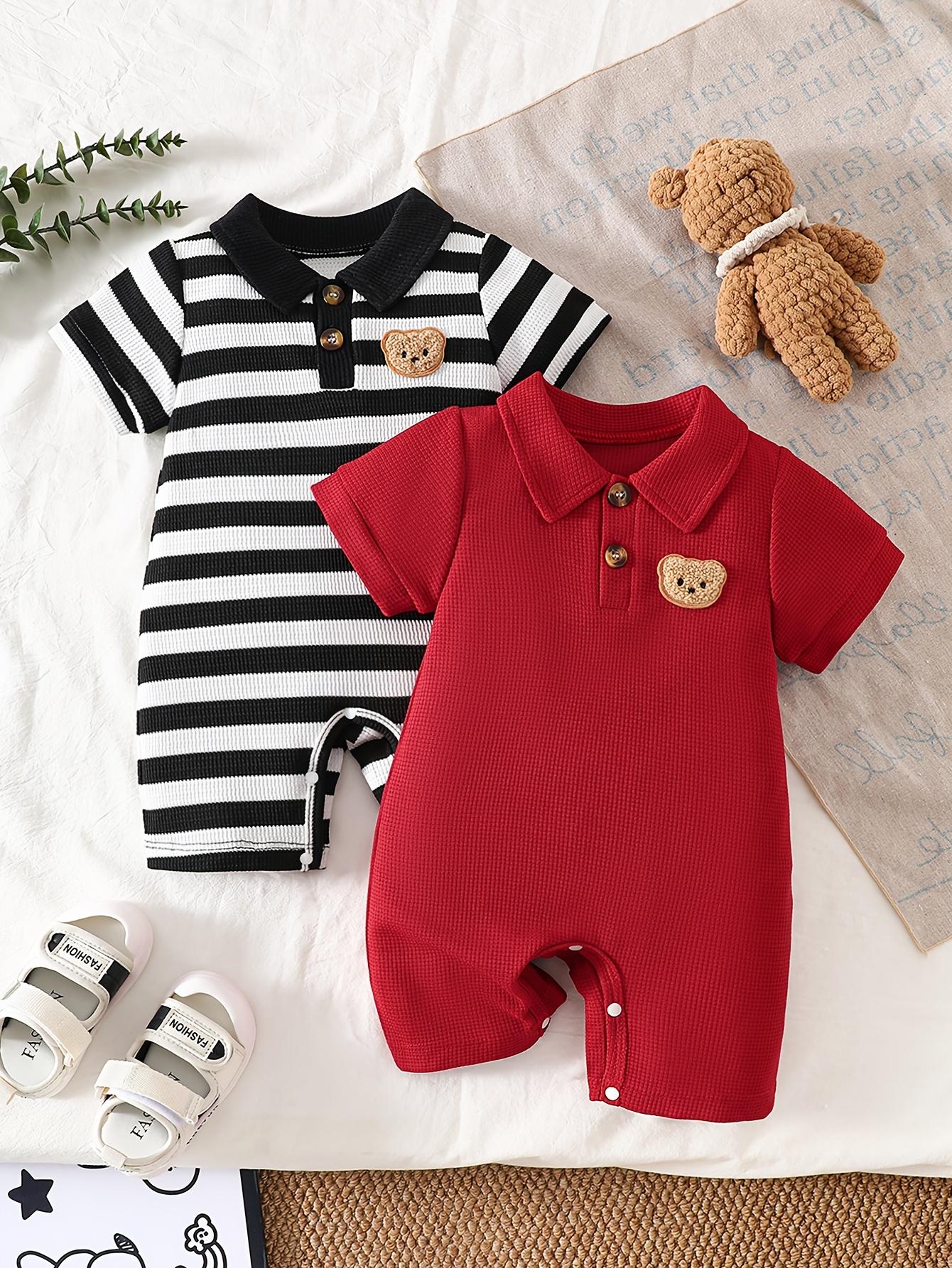 

Baby Summer Romper, Short Sleeve, Bear Embroidery, Comfortable 12-18M червоний