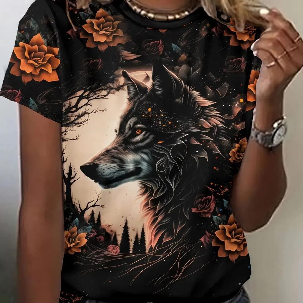 Lustige Damen-T-Shirts mit Cartoon-Hund, Zeichentrickfiguren, süßes T-Shirt mit 3D-Druck, lässiges Kurzarm-Oberteil mit Rundhalsausschnitt, weibliche Kleidung