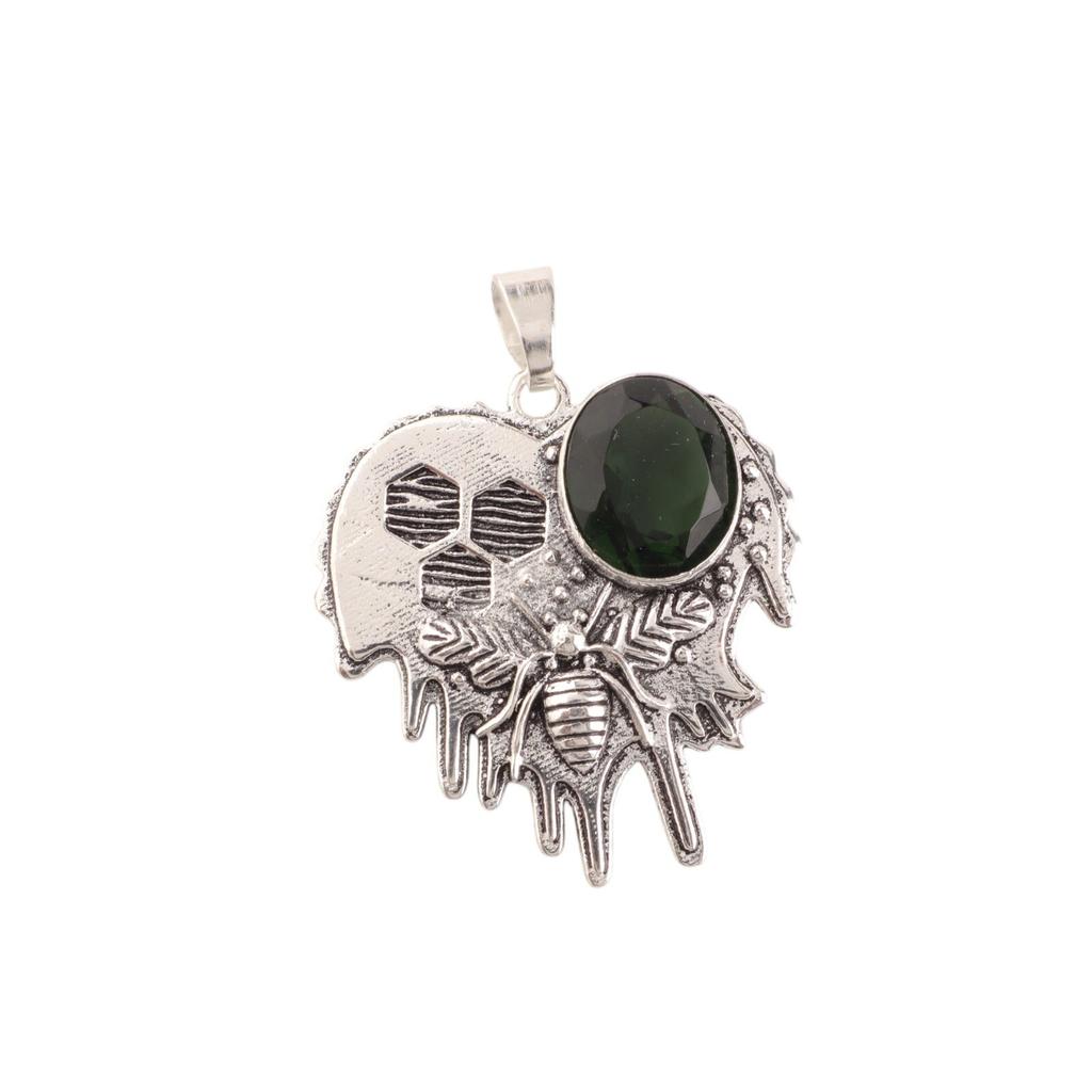 Green Tourmaline Gemstone 925 Sterling Silver Handmade Designer Pendant 1.49" CP-28-6