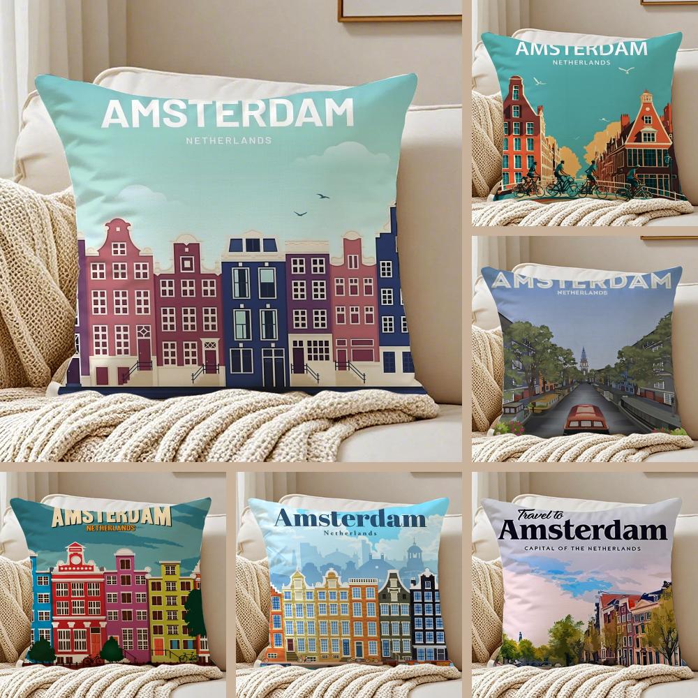 AAmsterdam Netherlands Cushion Cover Soft Plush Throw Pillow Cushion CoverDoubleSided Printed Decorative Case for Sofa Decor