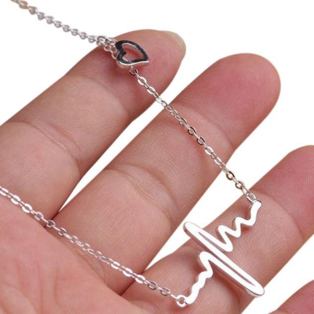 New Women EKG Necklace Heartbeat  with Love Heart Shaped